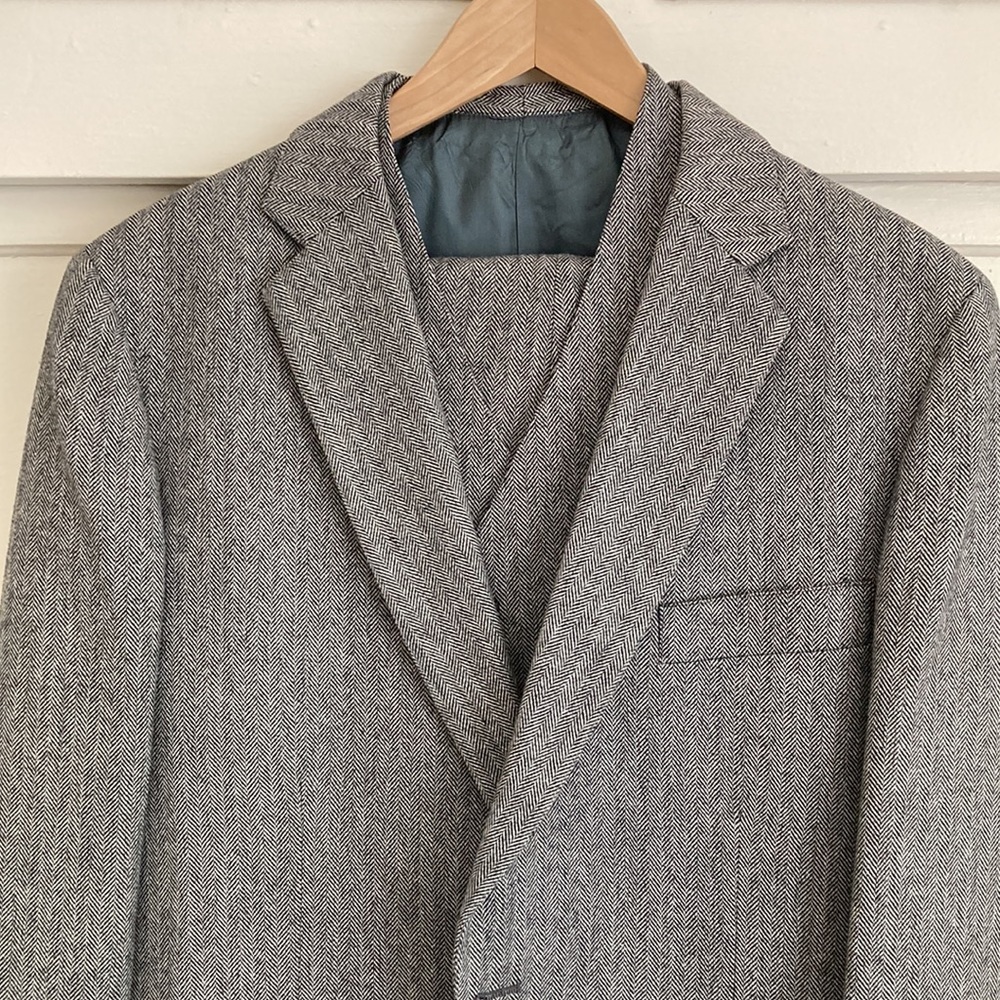 Bardstown Vintage Herringbone 100% Heavy Tweed Wool 3 Piece Suit 42L